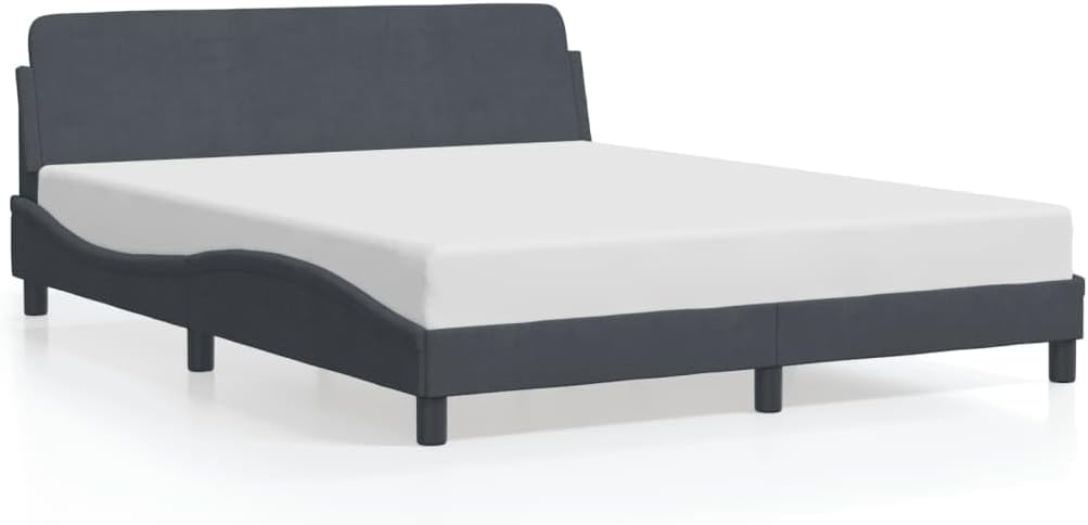 Queen Upholstered Bed Frame with Storage Platform Bedframe Dark Grey Velvet Modern Bedroom Furniture