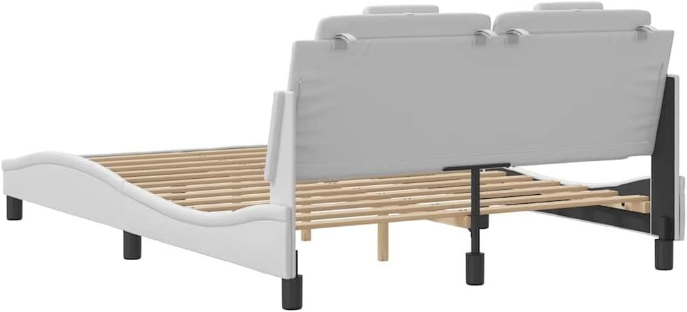 White Faux Leather Full Platform Bed, 55.9'x81.9'x29.3', Pine & Engineered Wood Support, Low-Profile Modern Headboard