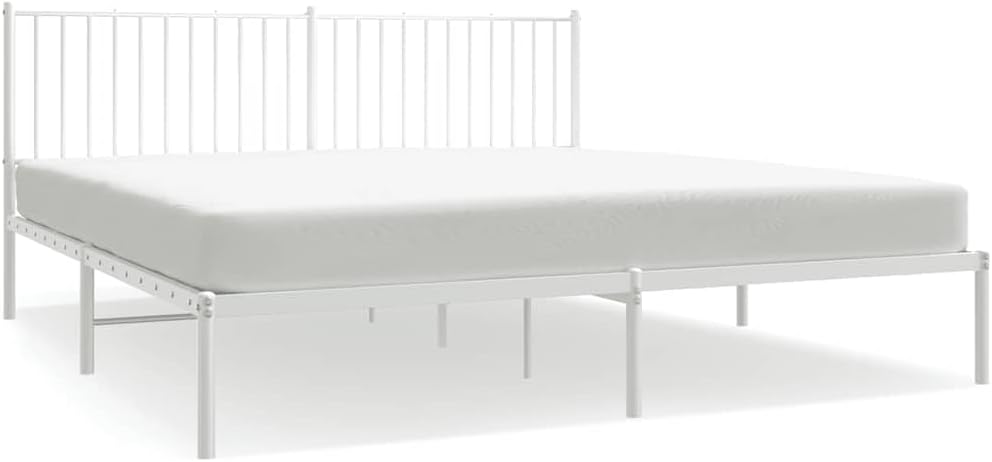 White Powder-Coated Steel Double Bed Frame with Headboard 73.6 x 86.2 x 35.6 in, 550 lb Capacity Modern Platform Bed Frame for Bedroom Guest Room and Apartment Living