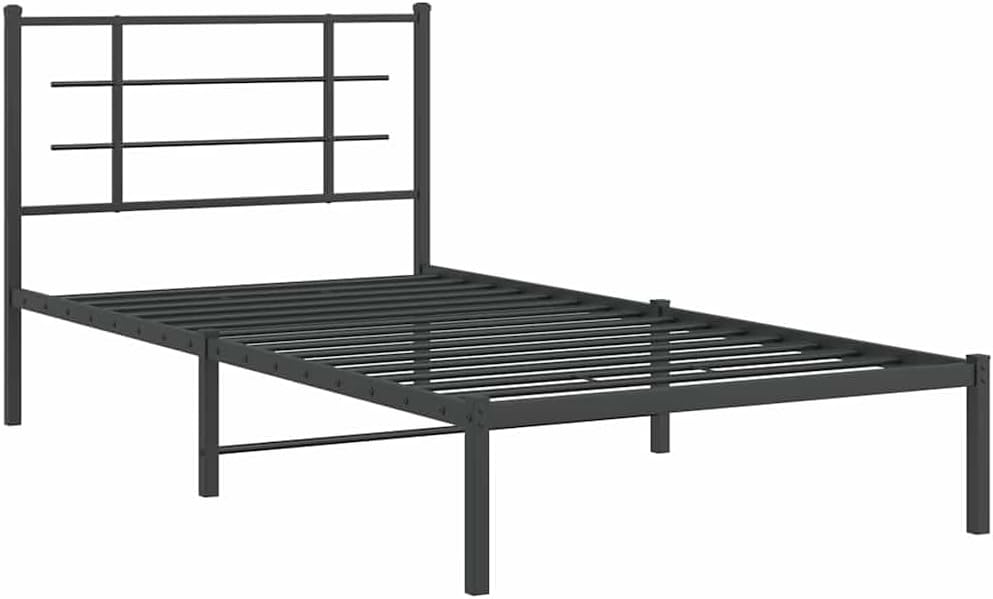 Black Powder-Coated Steel Twin Modern Bed Frame with Headboard, 4-Piece Sturdy Metal Bed Frame Set for Adults, Space-Saving Storage Design, Durable Construction