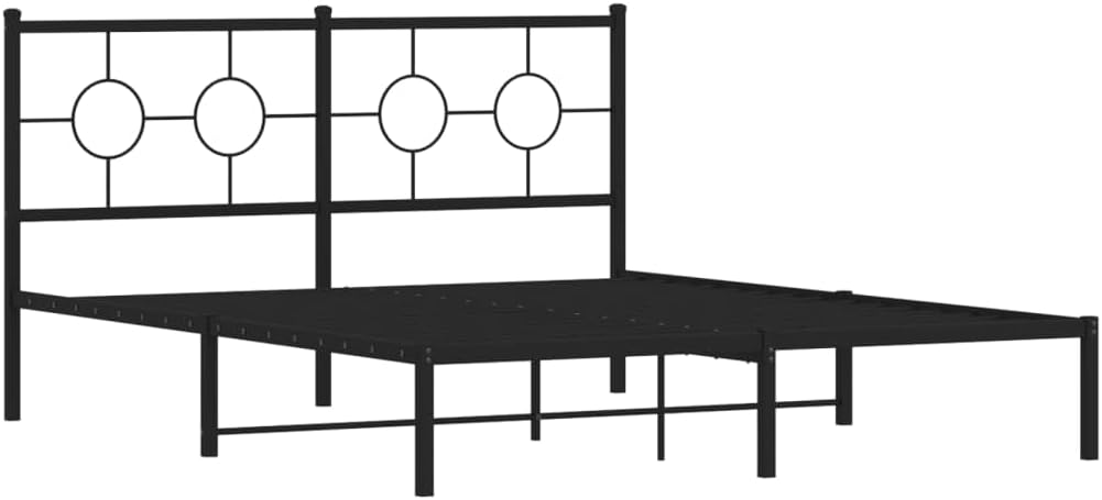 King Size Bed Frame Black Steel Industrial Platform Bed with Headboard Sturdy Metal Frame for Bedroom Durable Powder Coated Finish Easy Assembly