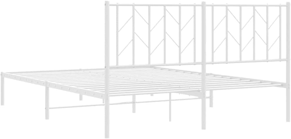 Queen Bed Frame with Headboard Metal Platform Bed Frame White 59.1'x78.7' Steel Construction Sturdy Underbed Storage Space for Bedroom Furniture