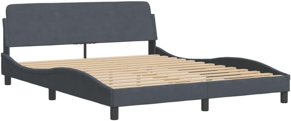 Queen Upholstered Bed Frame with Storage Platform Bedframe Dark Grey Velvet Modern Bedroom Furniture