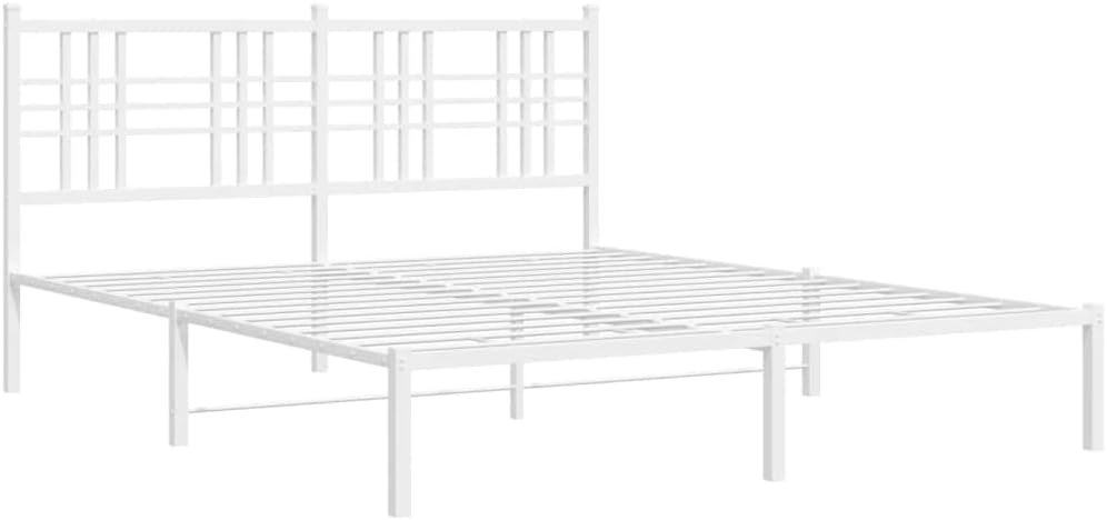 Modern White Powder-Coated Steel King Size Bed Frame 59 x 79 Inches, Sturdy Metal Platform with Underbed Storage Space, Easy Assembly for Master and Guest Bedrooms, Durable