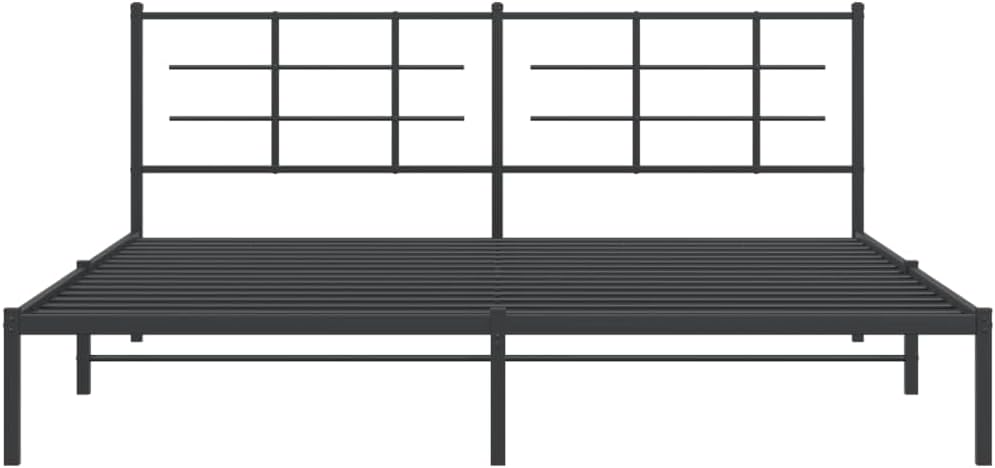Black Powder-Coated Steel Double Bed Frame with Chic Headboard and Underbed Storage, 4-Piece Modern Bedroom Furniture Set for Enhanced Stability and Space Efficiency