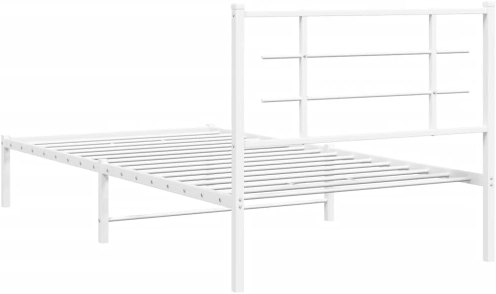 Twin Metal Bed Frame with Headboard White 39.4'x78.7' Sturdy Steel Platform Bed Frame with Underbed Storage Space for Bedroom Furniture, Guest Room, Dorm