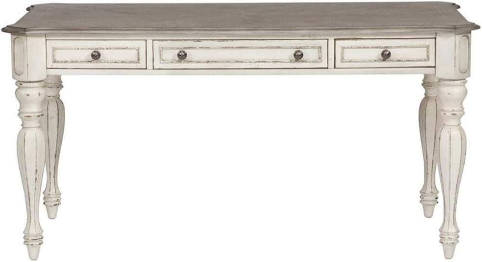 Liberty Furniture Magnolia Manor 3 Piece Desk, Credenza & Hutch Set for Home Office - Antique White & Weathered Bark