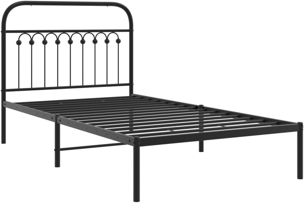 Black Steel Twin Bed Frame with Traditional Headboard, Sturdy Metal Construction for Mattress Support up to 39.4x78.7in, Durable and Elegant Design for Bedroom or Guest Room,