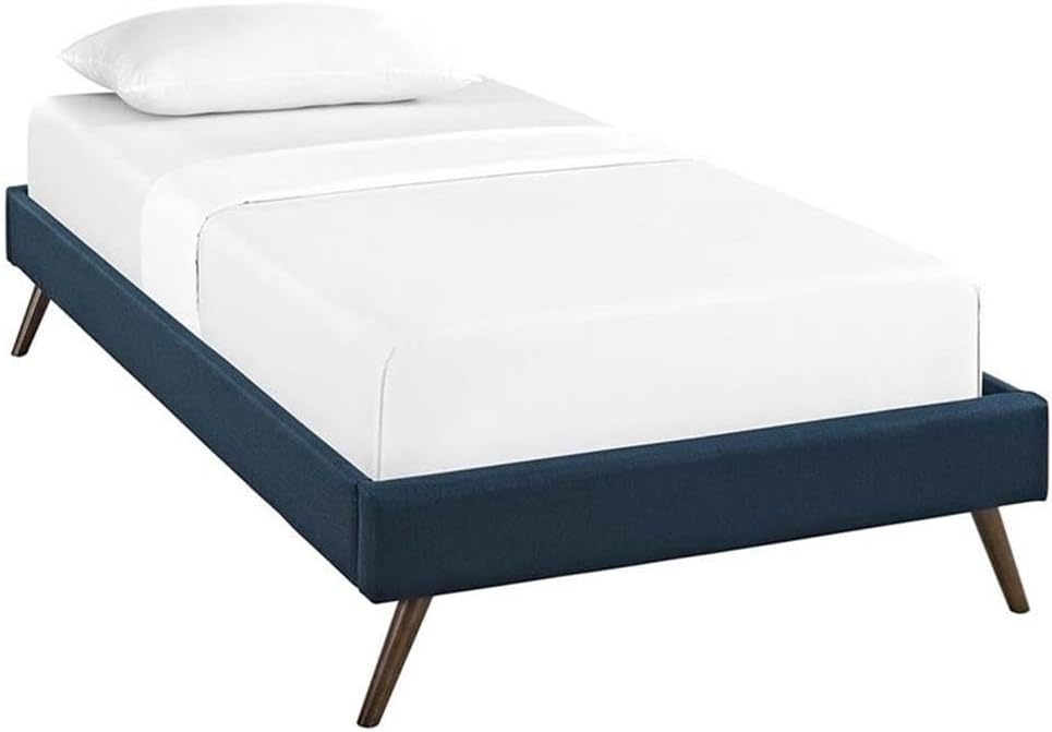Pemberly Row Set of 2 Twin Bed Frame in Azure and Nightstand in Walnut/White