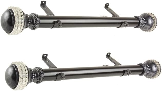 Maykoosh Steel Curtain Rods Set - 12-20 Inch Black Rods with Resin Finials - Single Rods for Windows