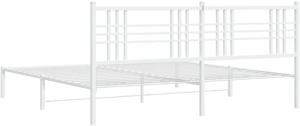 White Powder-Coated Steel Double Modern Bed Frame with Headboard, 76.0 in Wide 80.0 in Long, Durable Metal Construction for Adults and Guests, Contemporary Design, Sturdy