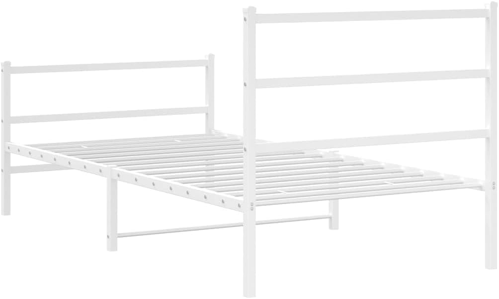 Twin Bed Frame White Metal Modern Design with Headboard and Footboard Sturdy Powder Coated Steel Construction for Bedroom Adults and Guests