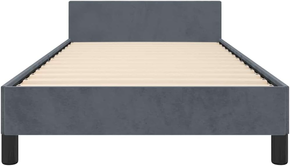 Dark Grey Velvet Twin Bed Frame with Headboard 39.4 x 77.6 Inches Upholstered Platform Bed Frame Soft Fabric Velvet Cover Modern Design Easy Assembly for Bedroom