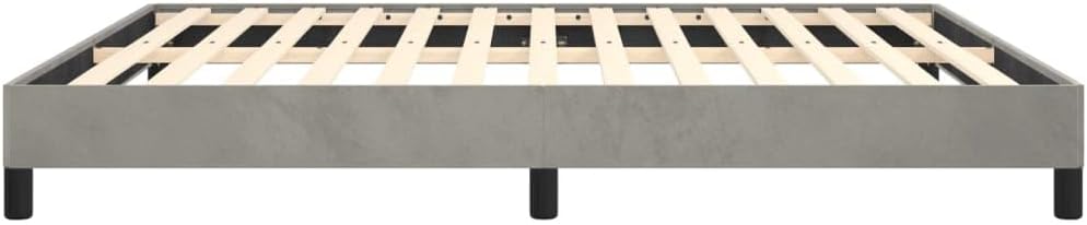 Light Grey Velvet Upholstered King Size Bed Frame with Sturdy Engineered Wood and Plywood Structure Minimalist Design for Bedroom Furniture Comfortable Height Elegant Style