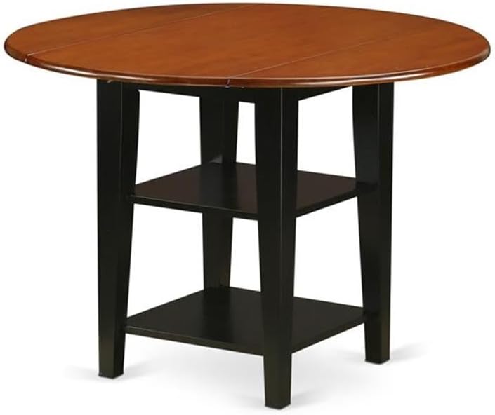 East West Furniture SUDO3-BCH-W 3 Piece Dining Set Contains a Round Dining Table with Dropleaf & Shelves and 2 Kitchen Chairs, 42x42 Inch, Black & Cherry