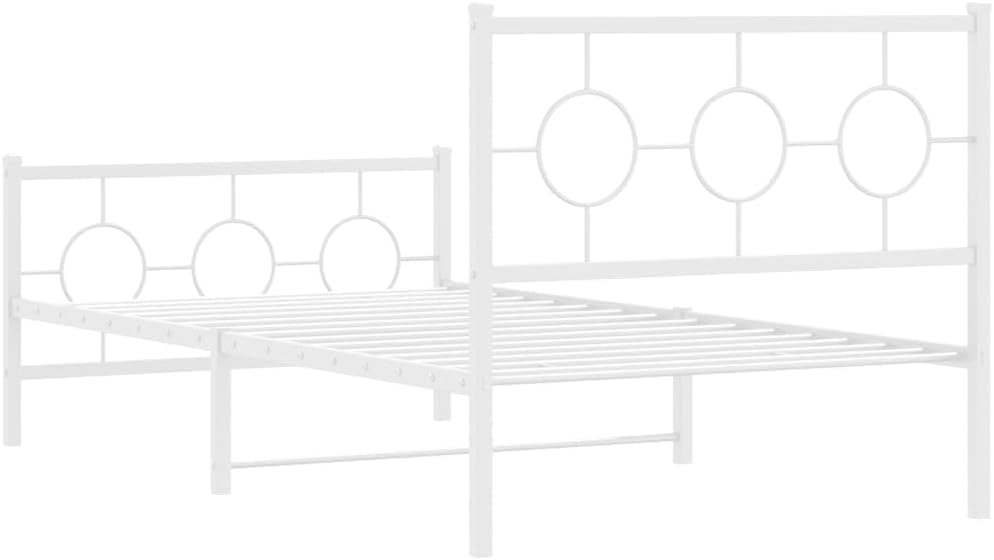 Twin Bed Frame White Metal Steel Industrial Platform Bed with Underbed Storage Space Minimalist Design for Modern Bedroom Guest Room