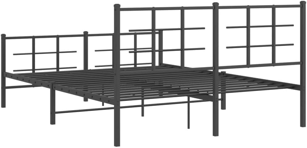 Metal Bed Frame with Footboard Queen Size Steel Platform Bed Frame Black Sturdy Construction Underbed Storage Space for Bedroom Guest Room