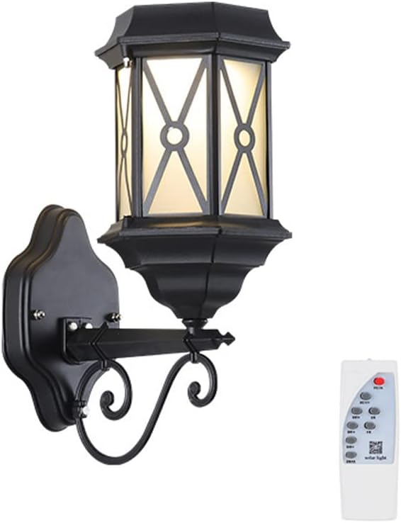 Solar Wall Sconce Lamp Exterior Wall Lantern LED Outdoor Coach Light, Retro Glass Wall Mount Porch Lighting with Remote Control, Garden Patio Wall Lanterns