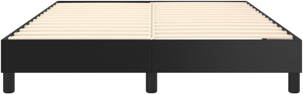 Full Size Upholstered Platform Bed Frame Black Faux Leather Modern Bedframe with Sturdy Wooden Slats for Bedroom Furniture Support