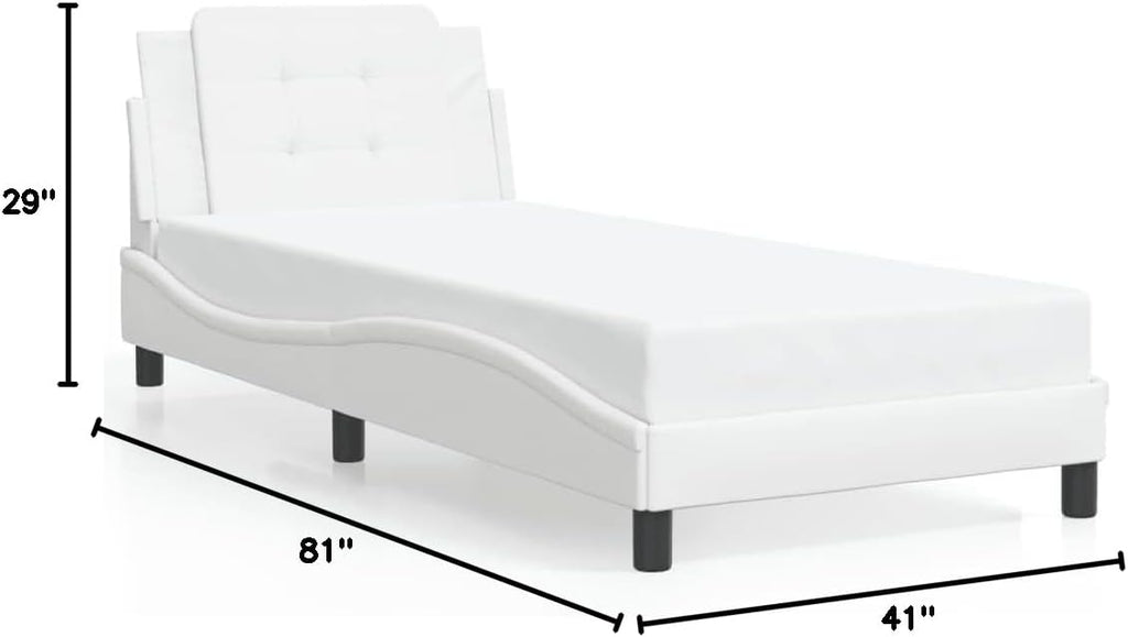 Twin Bed Frame White Faux Leather Upholstered Platform Bed with Underbed Storage, Easy Assembly and Modern Design for Bedroom Furniture