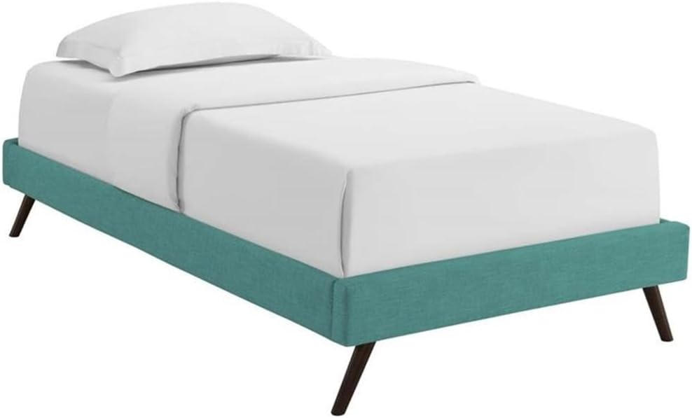 Pemberly Row Set of 2 Twin Bed Frame in Teal and Nightstand in Walnut/White