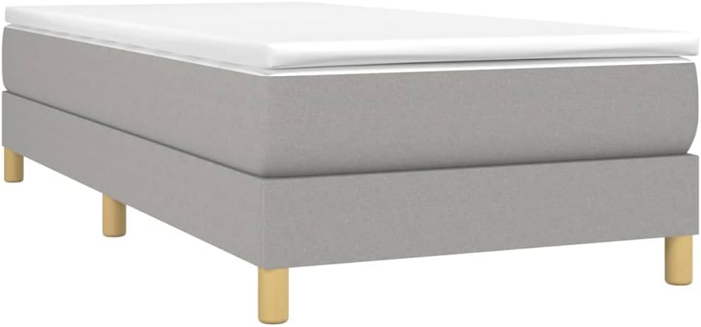 Twin Bed Frame Light Gray Upholstered Fabric Platform Bedframe Modern Design Space-Saving for Small Bedroom and Guest Room