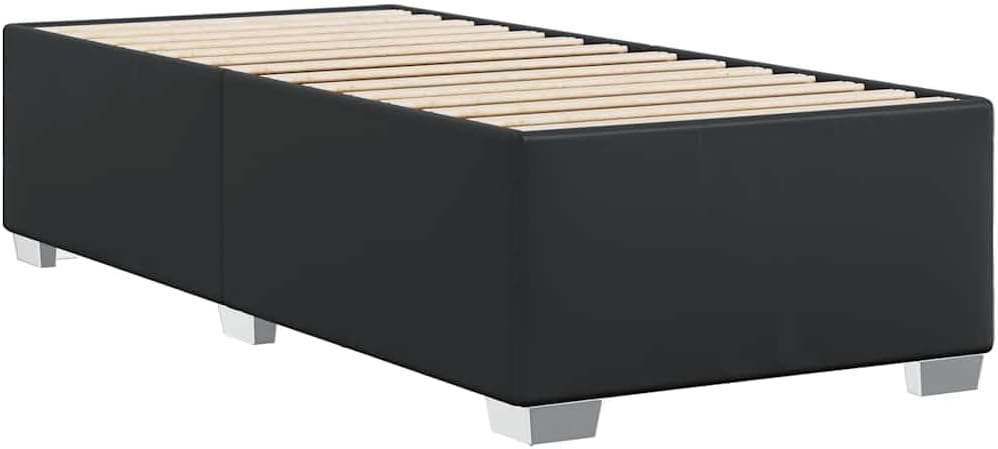Twin Bed Frame Black Faux Leather Upholstered Modern Platform Bed Frame Sturdy Engineered Wood for Bedroom Guest Rooms Kids Rooms