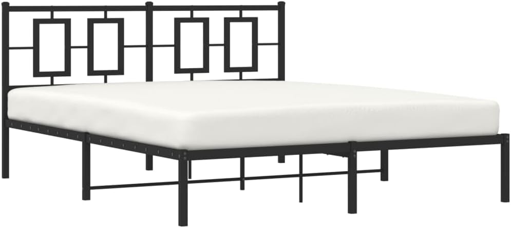 Metal Bed Frame with Headboard Queen Size Black Steel Platform Bedframe 59.1'x78.7' Sturdy Underbed Storage Space for Bedroom Furniture