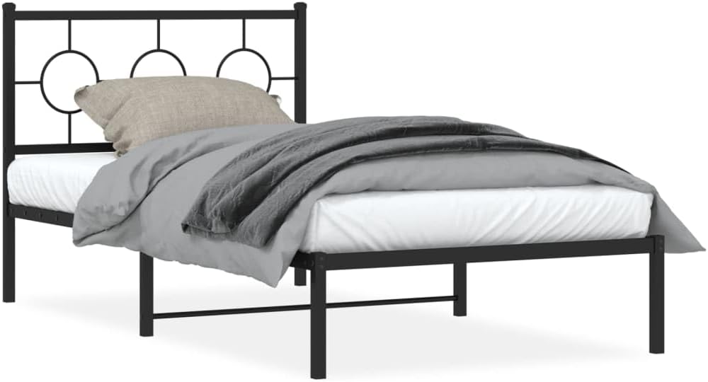 Metal Bed Frame with Headboard Black 39.4'x78.7' Twin Size Steel Platform Bed Frame Sturdy Bedframe Underbed Storage Space for Bedroom