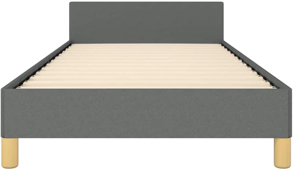 Twin XL Upholstered Bed Frame with Headboard in Dark Grey 100% Polyester Fabric, Engineered Wood Structure for Lasting Durability and Easy Assembly, Modern Minimalist Design