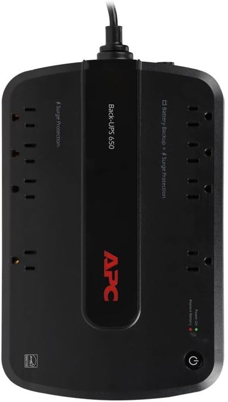 APC Back-UPS 650VA / 390W Battery Backup & Surge Protector, 8 Outlets, RJ45 Ethernet Protection, BE650G1 Uninterruptible Power Supply for Computers, Wireless Routers, and Home Office Electronics
