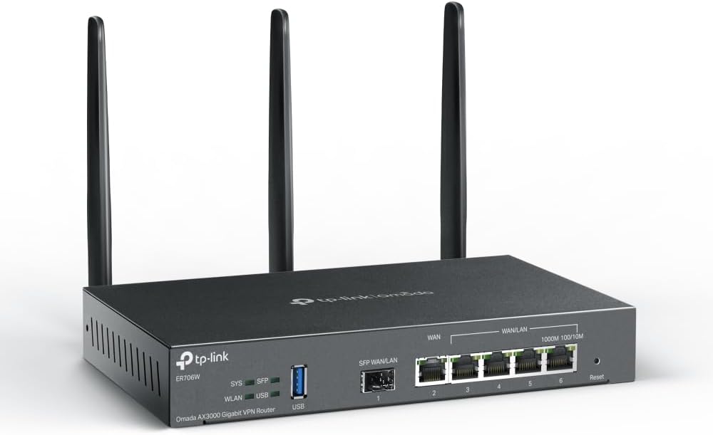 TP-Link ER706W Omada Gigabit AX3000 WiFi 6 VPN Router | 1x USB 3.0 Support USB Storage and LTE Backup with LTE dongle | Supports Omada Mesh | Easy Set-up