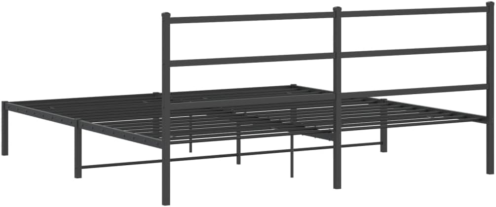 Black Powder-Coated Steel Full Modern Bed Frame with Sleek Headboard, 4-Piece Sturdy Metal Structure for Enhanced Support and Easy Assembly, Durable Design for Bedroom