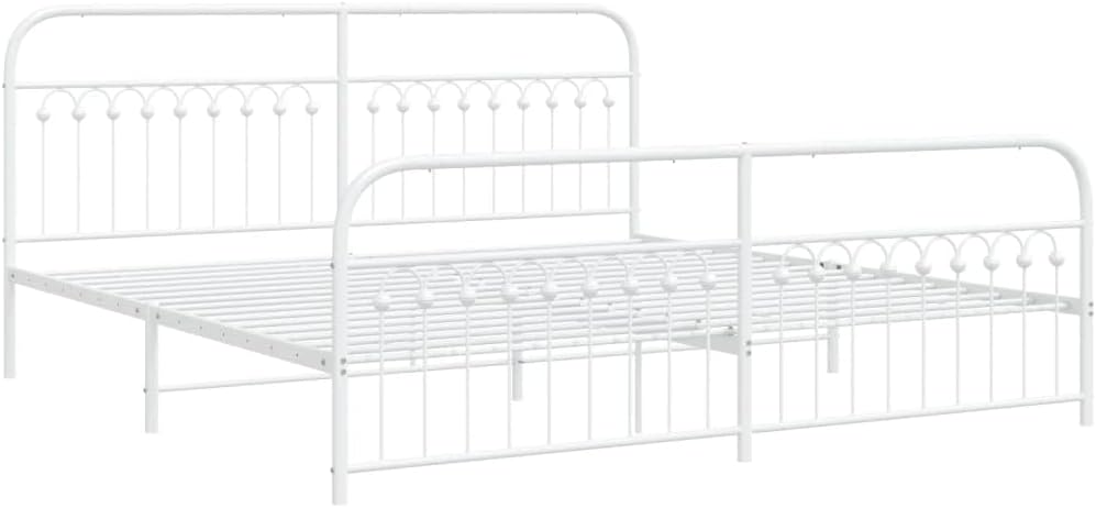 White Steel Bed Frame 76 x 80 Inches with Ample Storage, Breathable Material for Enhanced Airflow, Sturdy Metal Construction and Freestanding Design