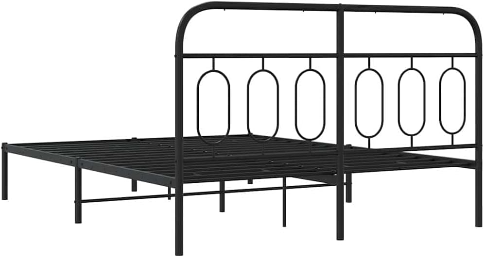 Modern Black Steel King Size Bed Frame 59x79 Inches with Solid Headboard, Sturdy Rectangular Metal Bed Frame for Bedroom, Durable Powder-Coated Finish, Heavy Duty Support up