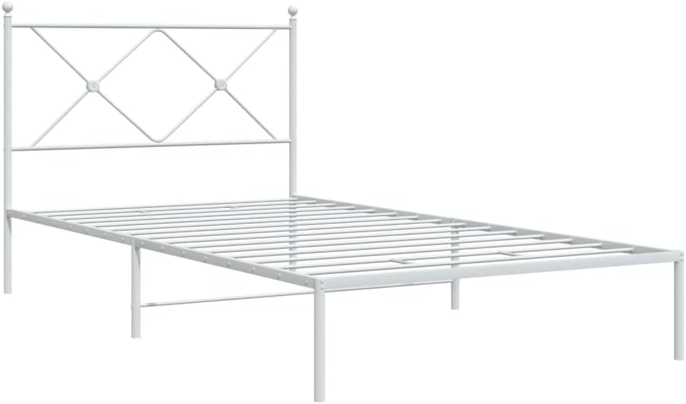 Metal Bed Frame with Headboard White Queen/Twin Size Steel Platform Bed Frame 39.4'x78.7' No Mattress Needed Sturdy Bedframe with Underbed Storage for Bedroom Furniture