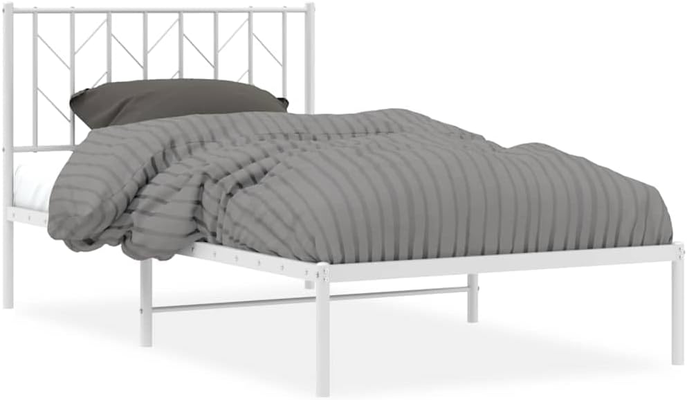 Metal Bed Frame with Headboard White Queen/Twin Size Platform Steel Frame Sturdy Support Underbed Storage Space for Bedroom Furniture