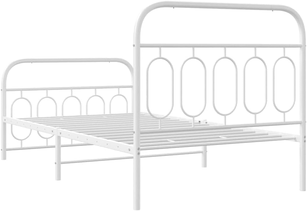 White Steel Twin Bed Frame Rectangular Modern Design with Sturdy Metal Construction for Adult Bedroom, 4-Piece Set