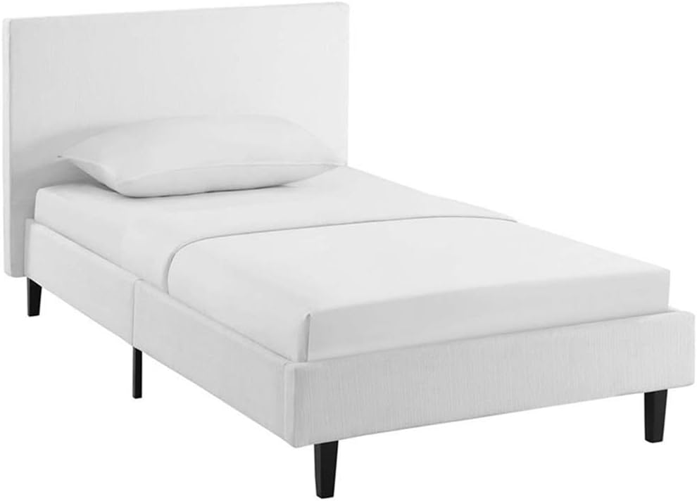 Pemberly Row Set of 2 Twin Modern Bed in White and Nightstand in Walnut/White