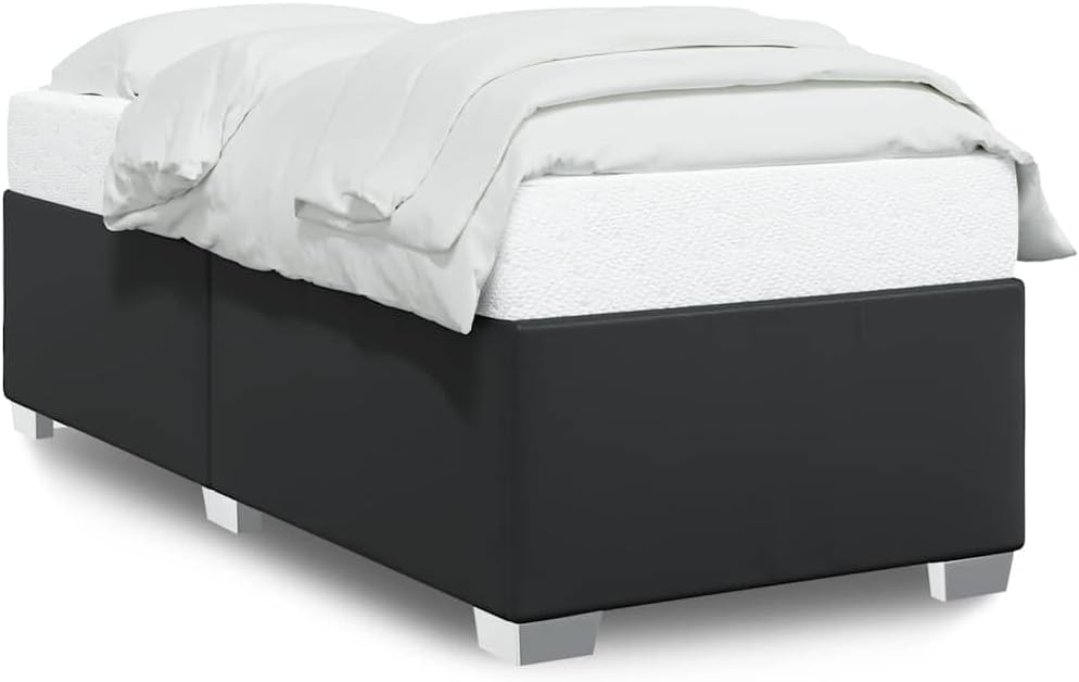 Black Faux Leather Twin Bed Frame with Engineered Wood Modern Platform Design for Stable Support and Easy Maintenance