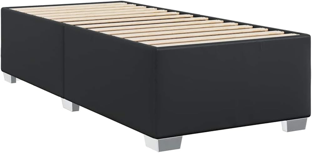 Black Faux Leather Twin Bed Frame with Engineered Wood Modern Platform Design for Stable Support and Easy Maintenance