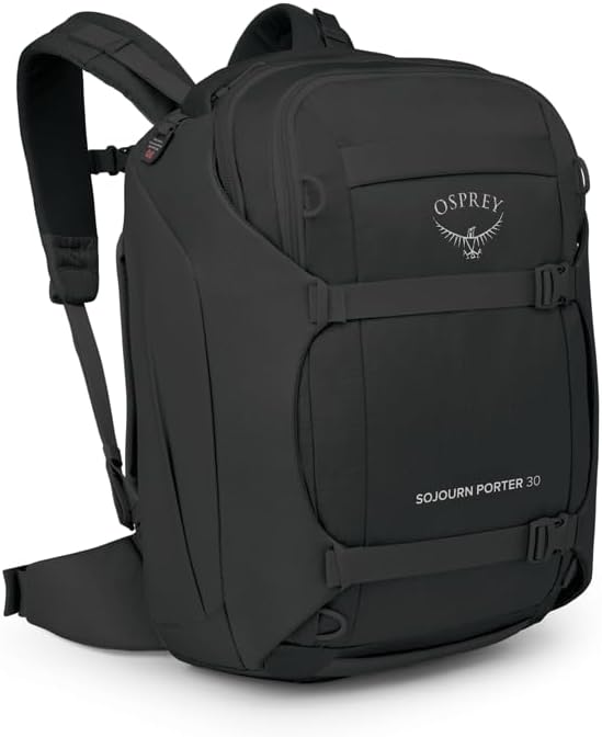 Osprey Sojourn Porter 30L Travel Backpack - Carry-On Compliant Luggage with StraightJacket Compression and Padded Laptop Sleeve - Durable Pack for International or Urban Travel, Black