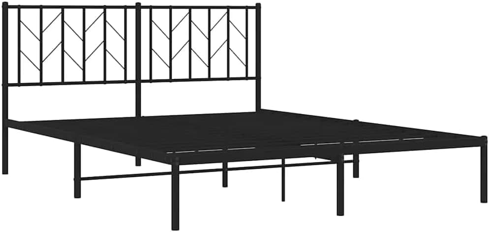 Queen Bed Frame Metal Platform Bed Frame with Headboard Black 59.1'x78.7' Sturdy Steel Construction Underbed Storage Space for Bedroom Guest Room