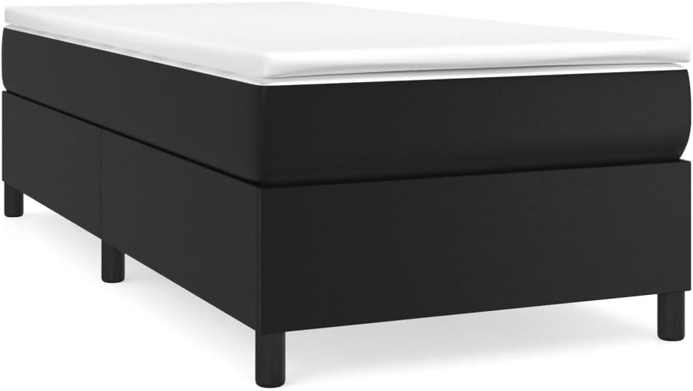 Twin XL Upholstered Bed Frame Black Faux Leather with Cushioned Headboard Stylish and Durable for Bedroom Guest Room or Dorm