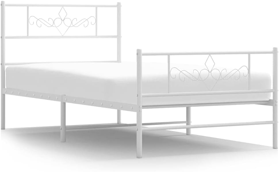 Twin Metal Bed Frame with Footboard White Steel Platform Bed Frame Underbed Storage Sturdy Construction for Bedroom Furniture