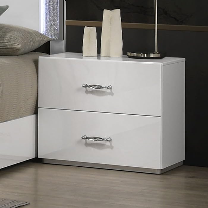 MASARA Bedroom Set, White UV High-Gloss Finish,Available in Queen/King/Twin/Full Size,Platform Bed with 2 Nightstands, Contemporary Style, Engineered Wood (Queen)
