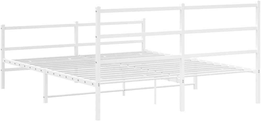 White Powder-Coated Steel King Size Bed Frame 59 x 79 Inches, Modern Platform with Superior Stability and Breathable Materials, Durable Metal Construction for Adult Bedroom