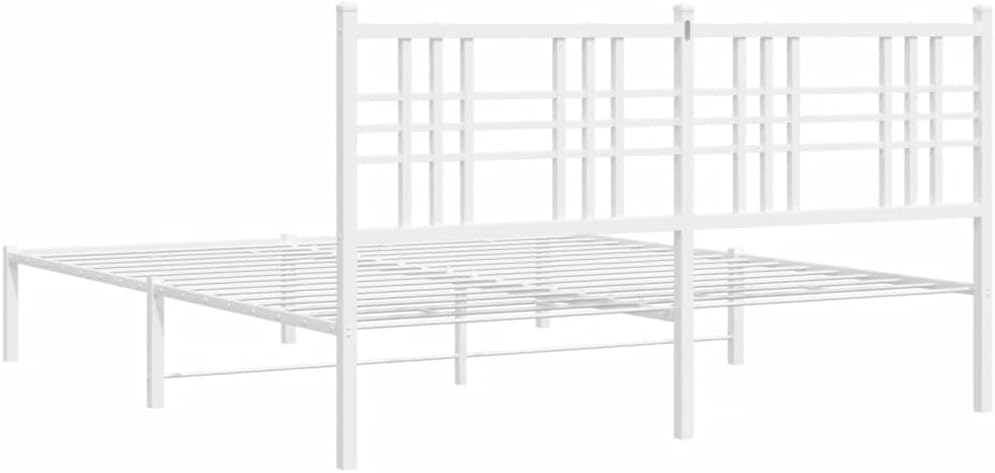 Modern White Powder-Coated Steel King Size Bed Frame 59 x 79 Inches, Sturdy Metal Platform with Underbed Storage Space, Easy Assembly for Master and Guest Bedrooms, Durable