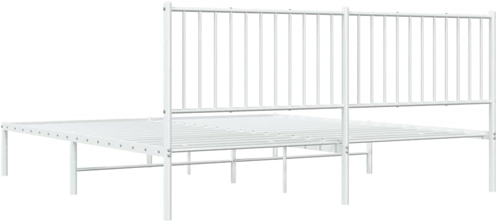 White Powder-Coated Steel Double Bed Frame with Headboard 73.6 x 86.2 x 35.6 in, 550 lb Capacity Modern Platform Bed Frame for Bedroom Guest Room and Apartment Living