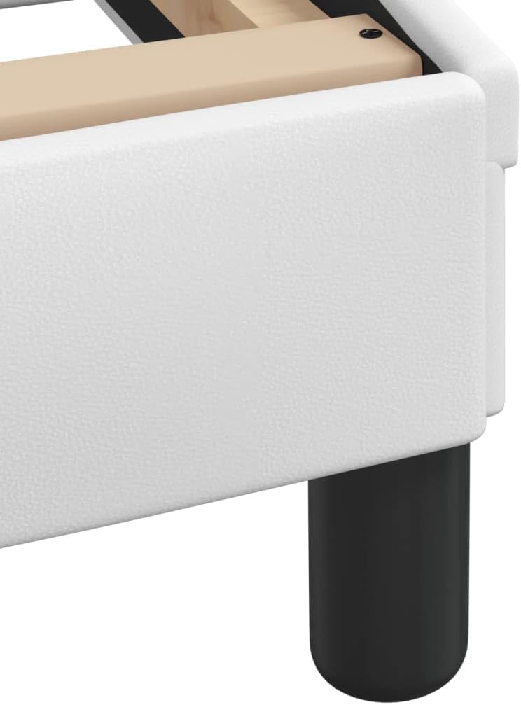 Upholstered Double Bed Frame White Modern Sleek Design with Headboard and Slatted Base for Bedroom Comfort Support